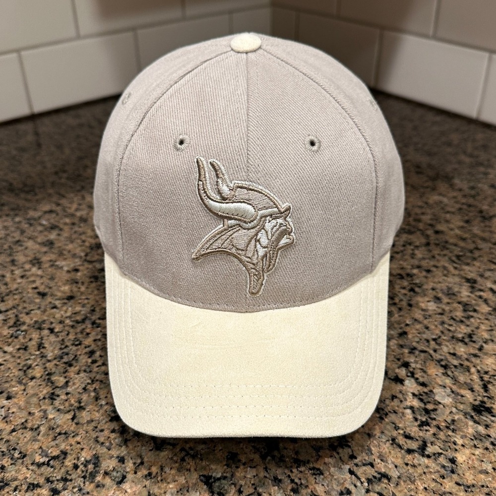 Minnesota Vikings Hat Logo Athletic Strap Back Cream Khaki NFL Deadstock New